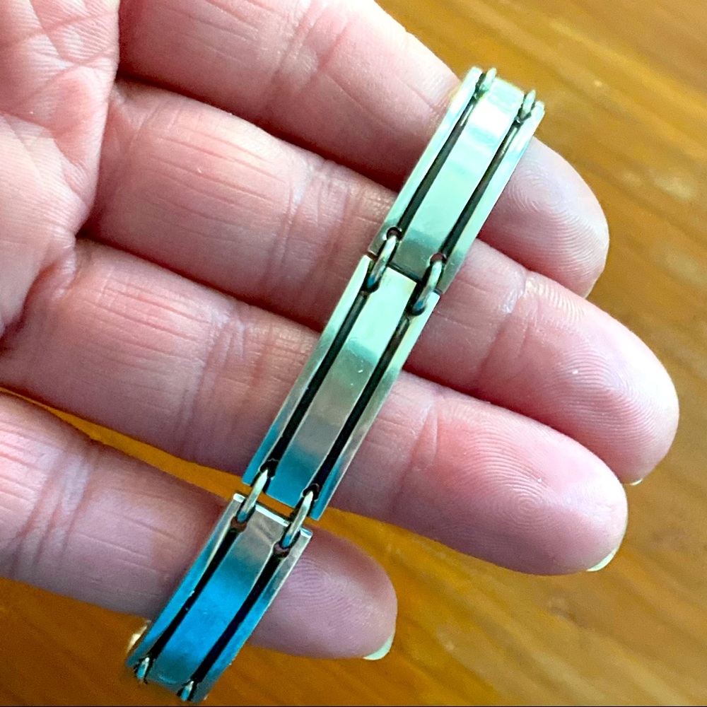 Vintage Taxco Sterling heavy rectangle link bracelet 7 3/8th”